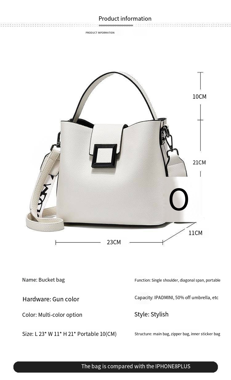 Womens Bucket Bag Adjustable Shoulder Strap Fashion Handbag with Square Buckle